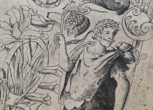 An image of Shakespeare from a first edition of "The Herball" a sixteenth century book on plants is seen at an office in London