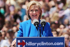 NEW YORK, NY - JUNE 13: Democratic Presidential candidate Hillary Clinton speaks at her official kickoff rally at the Four Freedoms Park on Roosevelt Island in Manhattan on June 13, 2015 in New York City. The long awaited speech at a historical location associated with the values Franklin D. Roosevelt outlined in his 1941 State of the Union address, is the Democratic the candidate's attempt to define the issues of her campaign to become the first female president of the United States. (Photo by Spencer Platt/Getty Images)
