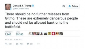 President-elect Donald Trump revived the hot-button topic of Guantanamo Bay, warning against further prisoner transfers from the detention facility during the waning days of the Obama administration.